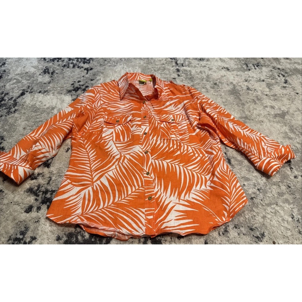 Craig Taylor Linen Orange Floral Piper Fit La Palma Button Sz XL X-Large Womens